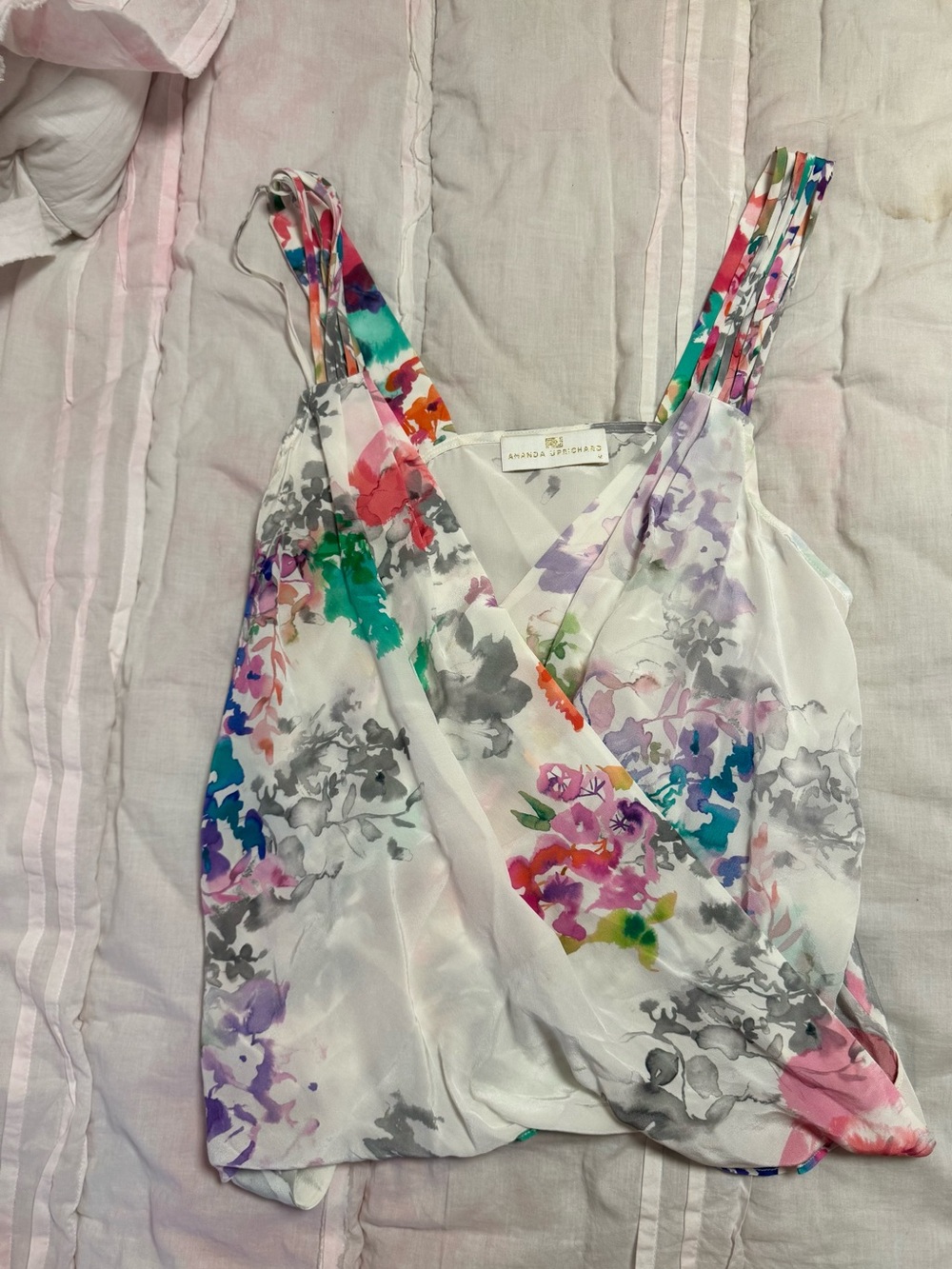 Amanda UpRichard 100% silk floral tank blouse size M
